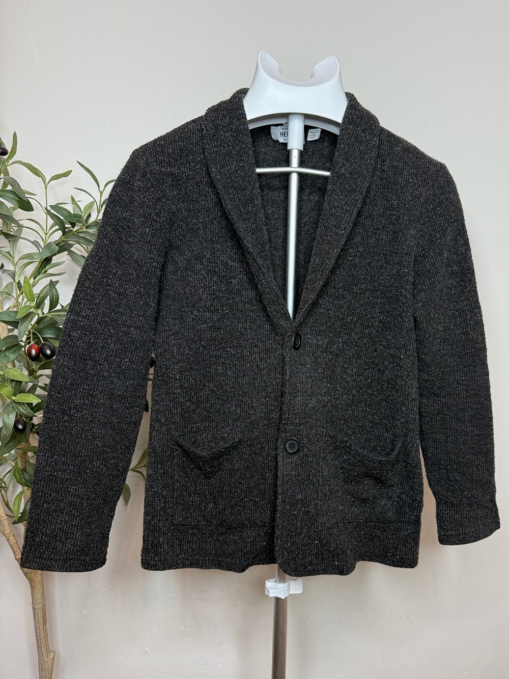 HEDGE Charcoal Shawl-Collar Knit Cardigan